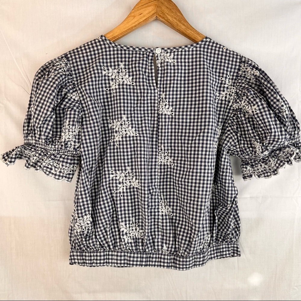 Broadway 38 Gingham Floral Embroidered Eyelet Crop Blouse Ruffle Sleeve Womens S - Picture 4 of 10